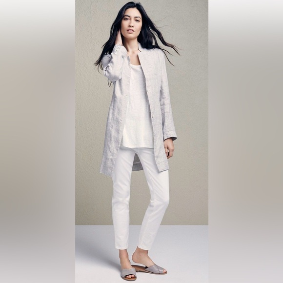 Eileen Fisher Organic Linen Slub Check Long Jacket Blazer Size Medium - Picture 10 of 10